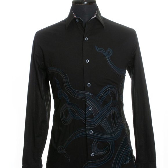Robert Graham Black Classic Fit Embroidered Shirt